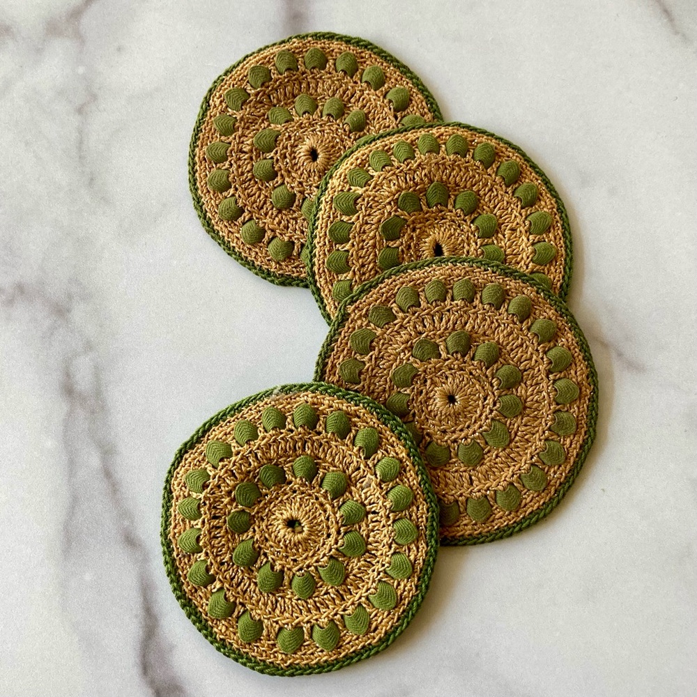 (1/2) Vintage Belgian Set 4 Crochet Knit Coasters